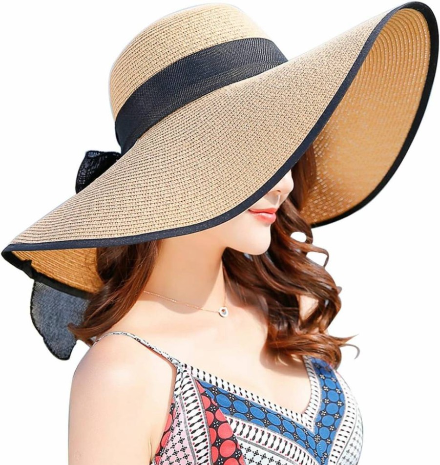 FSIGOM Women's Foldable Wide Brim Straw Hat for Sun Protection – UV Shield Summer Beach Floppy Hat