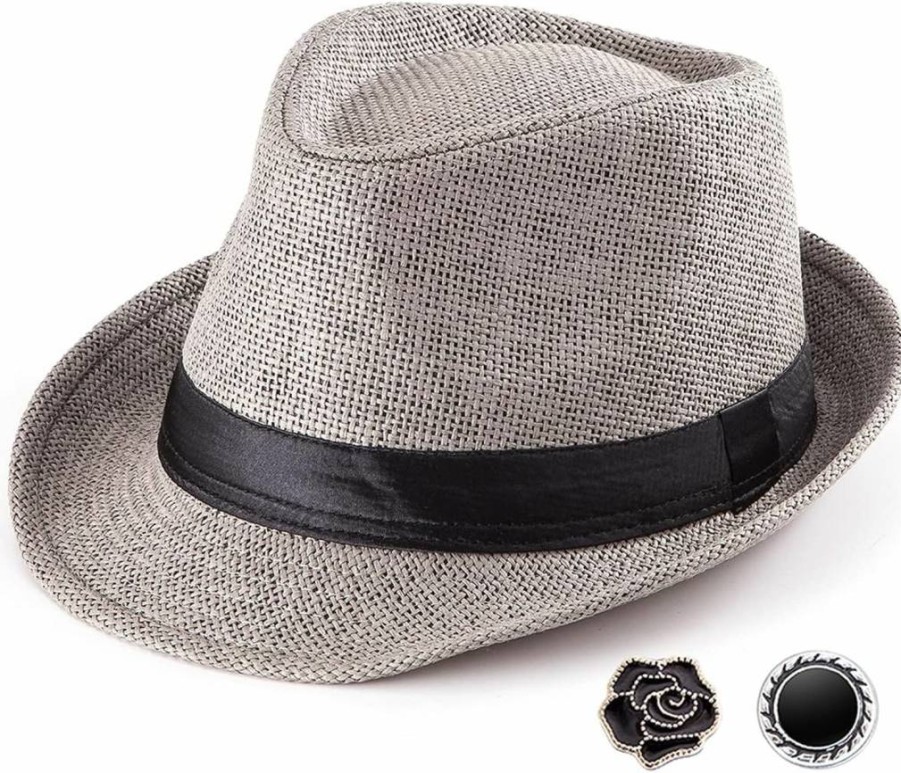 LADYBRO Wool Felt Trilby Hat for Men & Women - 1920s Vintage Fedora with Short Brim - Classic Panama Cap in Size 7 1/4