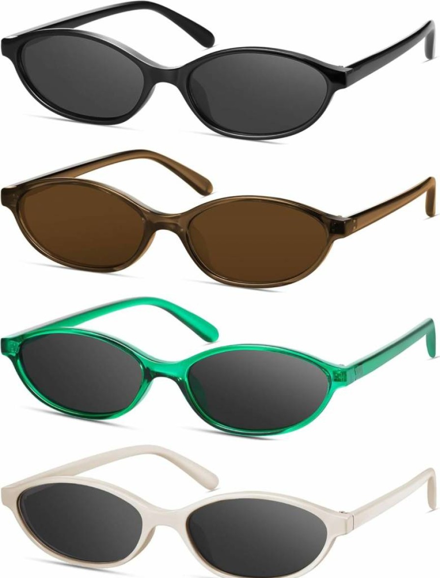 YMRFW Retro Oval Cat Eye Sunglasses for Women - Y2K Trendy Narrow UV Protection Shades