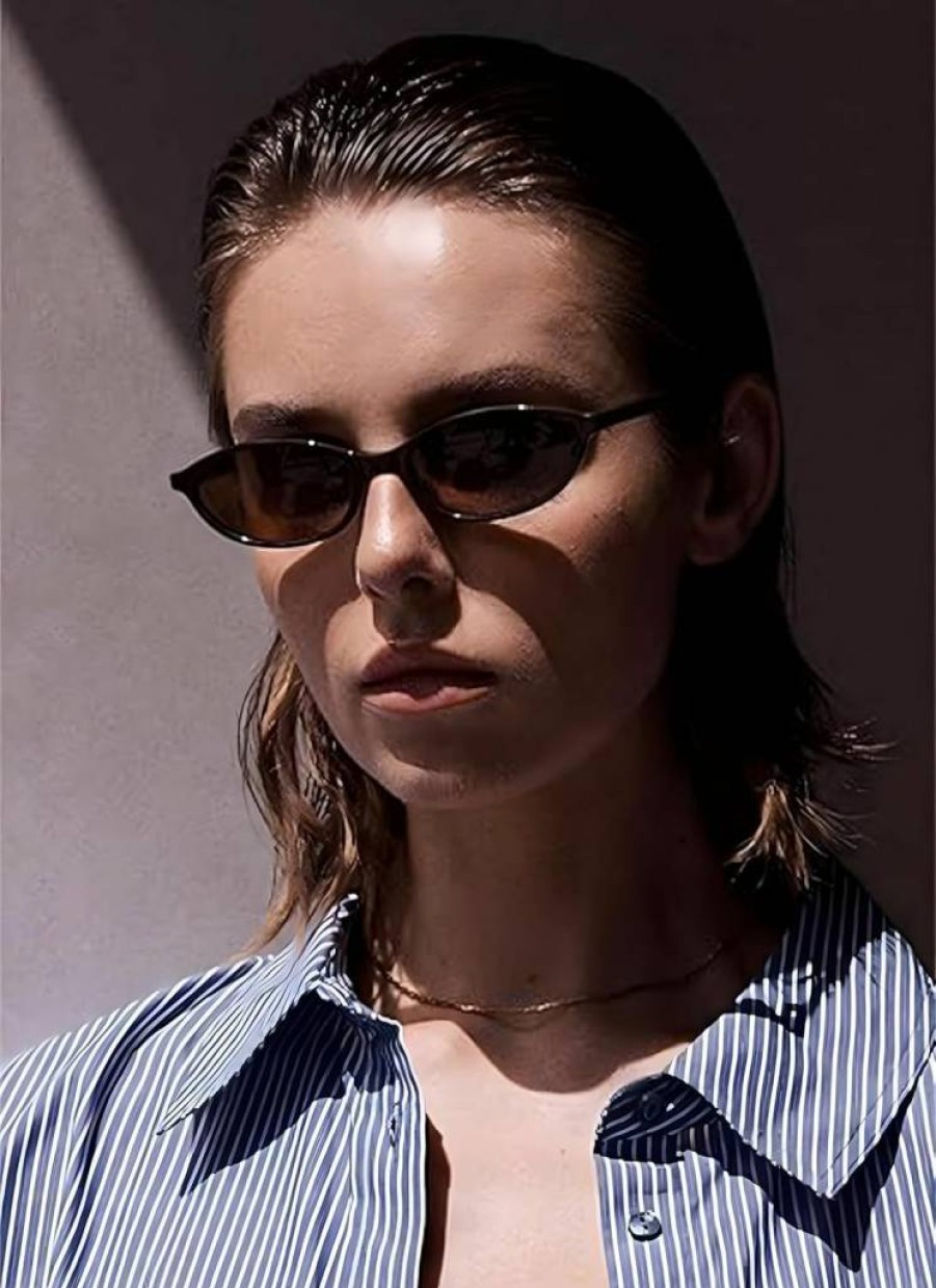 YMRFW Retro Oval Cat Eye Sunglasses for Women - Y2K Trendy Narrow UV Protection Shades