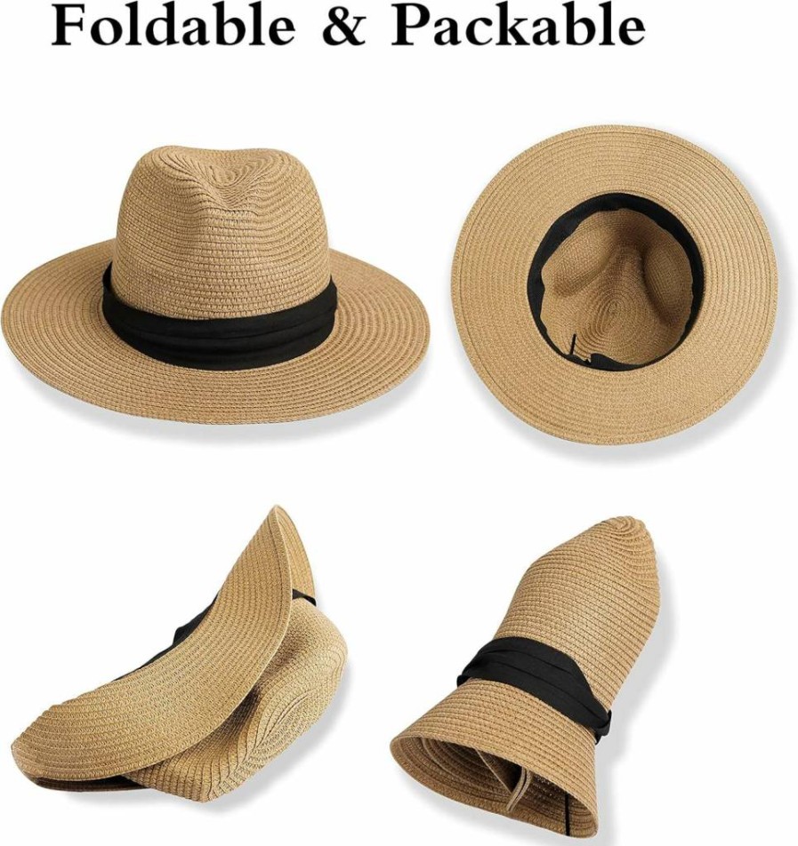 YCMI Girls' Foldable Wide-Brim Straw Sun Hat for Summer Beach - Adjustable Fedora Floppy Hat (Sizes 5-9 & 9-19 Years)
