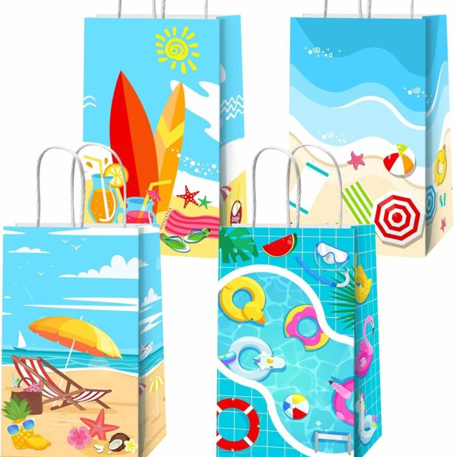 Tevxj Beach Party Favor Bags - 8.3"x4.7"x3.2" Reusable Goodie Bags for Candy, Baby Showers, Birthday & Summer Decorations - Durable Gift Bags with Handles for Pool Parties & Holiday Events