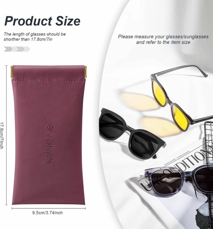 V-LAFUYLIFE 2 Pack Leather Eyeglass Case - Soft Portable Squeeze Top Sunglasses Holder for Men Women