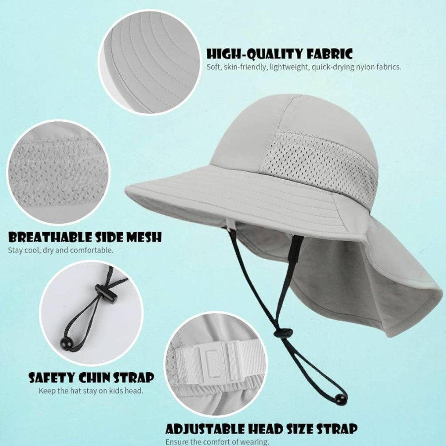 HONGTEYA UPF 50+ Baby Sun Hat for Toddlers 1-7 Years, Adjustable Wide Brim Summer Beach Hat for Boys & Girls