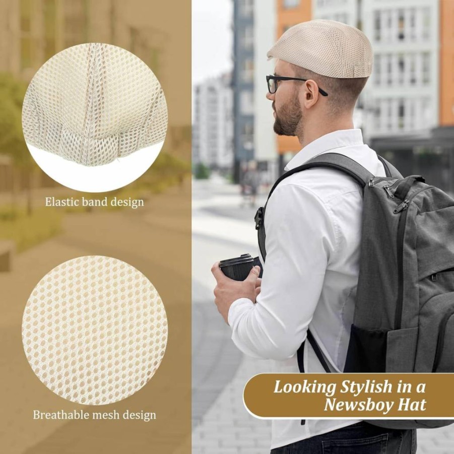 Funtery 12-Pack Men's Breathable Mesh Newsboy Caps - Summer Flat Hats for Golf, Baseball & Driving