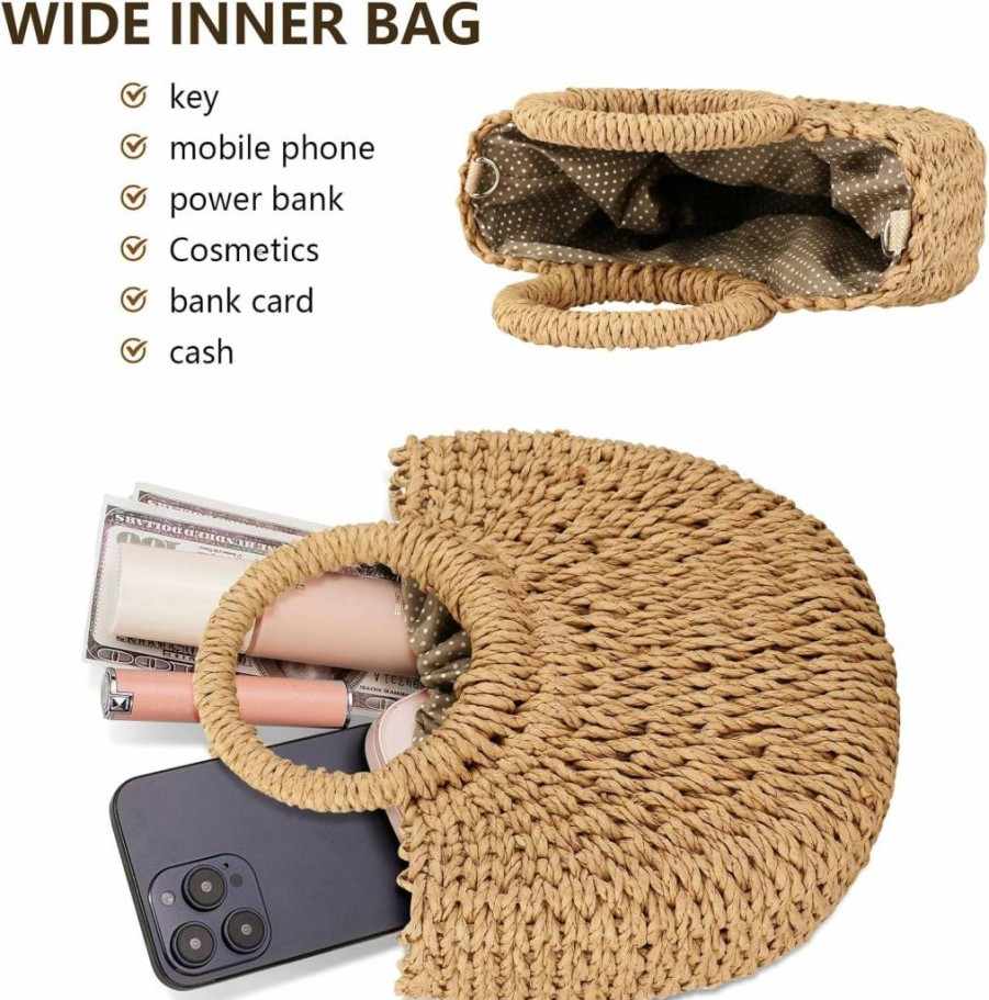 FENBEN Straw Hobo Bag for Women - Small Woven Rattan Crossbody Purse, Beach Shoulder Handbag