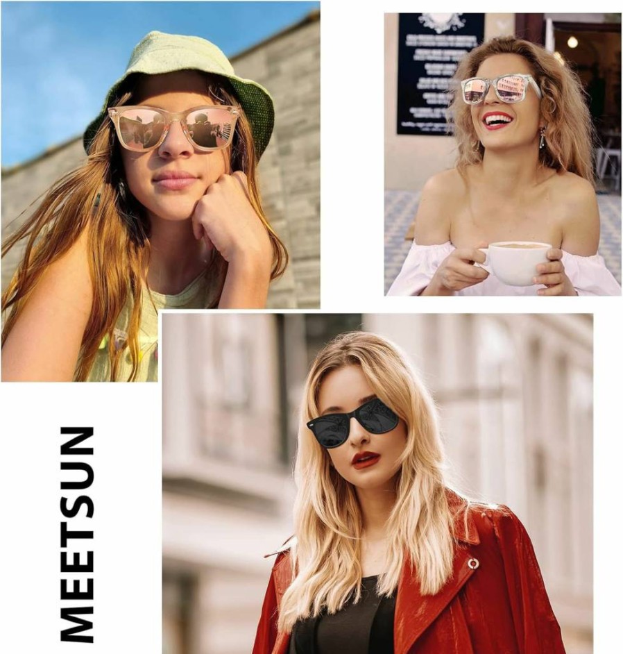 MEETSUN Retro Polarized Sunglasses for Women & Men - UV Protection Classic Mirror Lens Driving Glasses - Trendy Vintage Style (3-Pack)