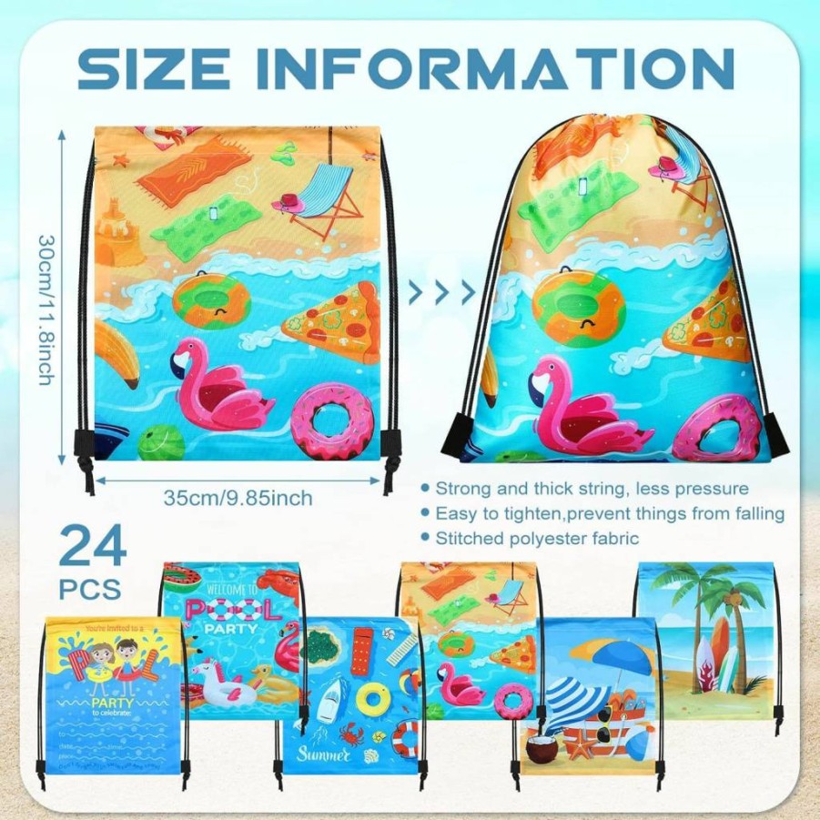 Talltalk 24-Pack Summer Beach Party Favor Bags for Kids - Tropical Drawstring Backpacks, Hawaiian Luau Goodie Bags, Candy Treat Pouches, Ocean-Themed Birthday & Wedding Decorations