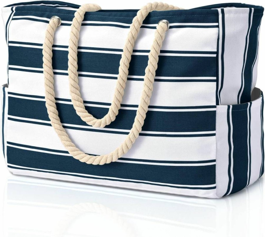 Becokan Waterproof Beach Tote Bag for Women - Large Sandproof Swim Pool Bag with Zipper, Durable Beach Tote for Travel & Shopping