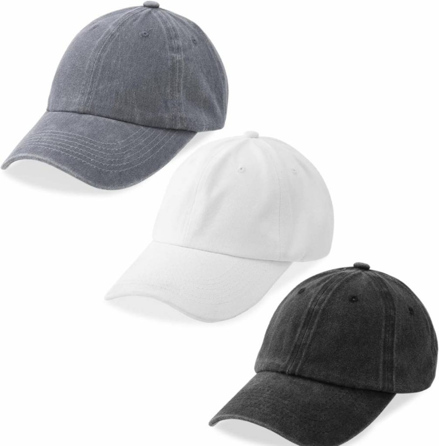 MEINICY 3 Pack Cotton Washed Baseball Caps - Adjustable Retro Dad Hats for Men & Women, Unstructured Casual Vintage Style