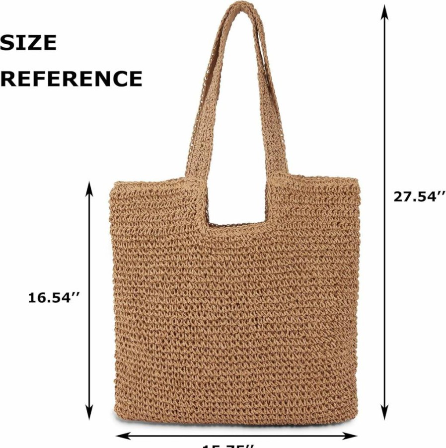 COZYOFFI Large Straw Beach Tote Bag - Handmade Rattan Boho Shoulder Bag for Women, Summer Woven Handbag