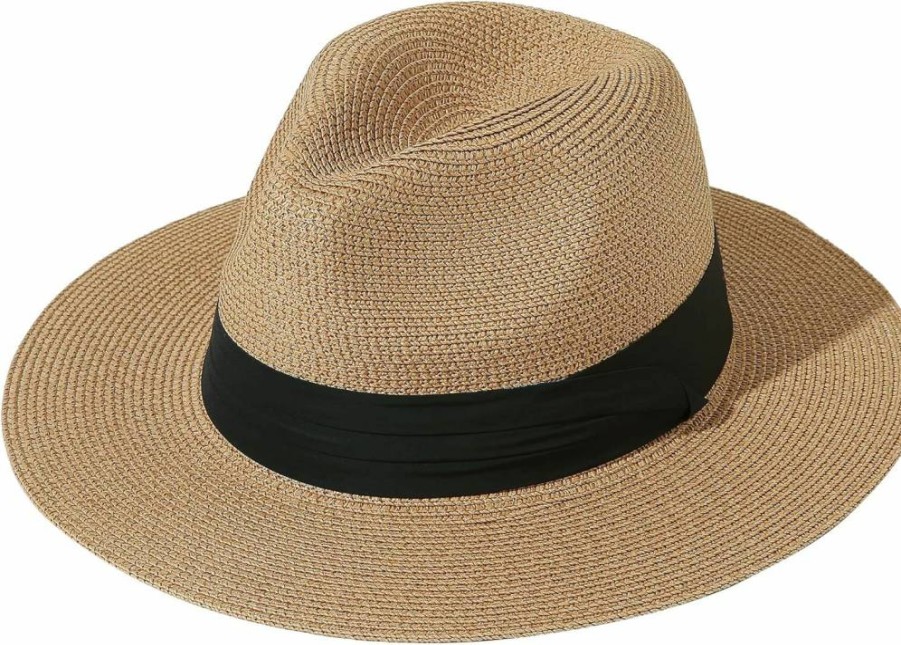 JOYEBUY Women's UPF 50+ Foldable Wide Brim Straw Hat for Summer Sun Protection Beach Fedora Hat