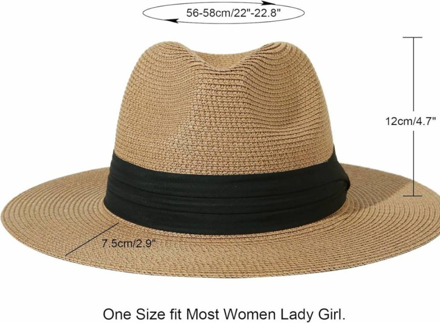 JOYEBUY Women's UPF 50+ Foldable Wide Brim Straw Hat for Summer Sun Protection Beach Fedora Hat