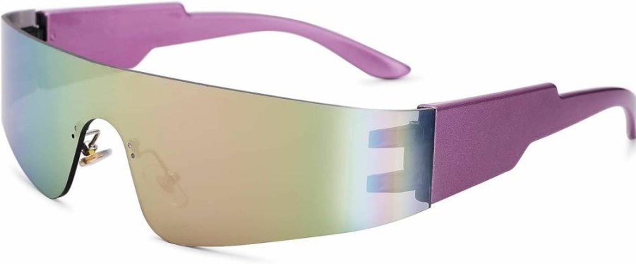 COASION Trendy Wrap Around Sunglasses for Women & Men – Y2K Futuristic Rimless Shades, Flat Top Shield Fashion Eyewear