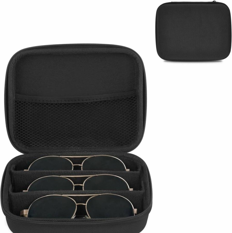 Mkono Adjustable Travel Sunglasses Case Holder - Portable Storage Box for Multiple Pairs of Glasses, Medium Black Eyewear Organizer for Men & Women