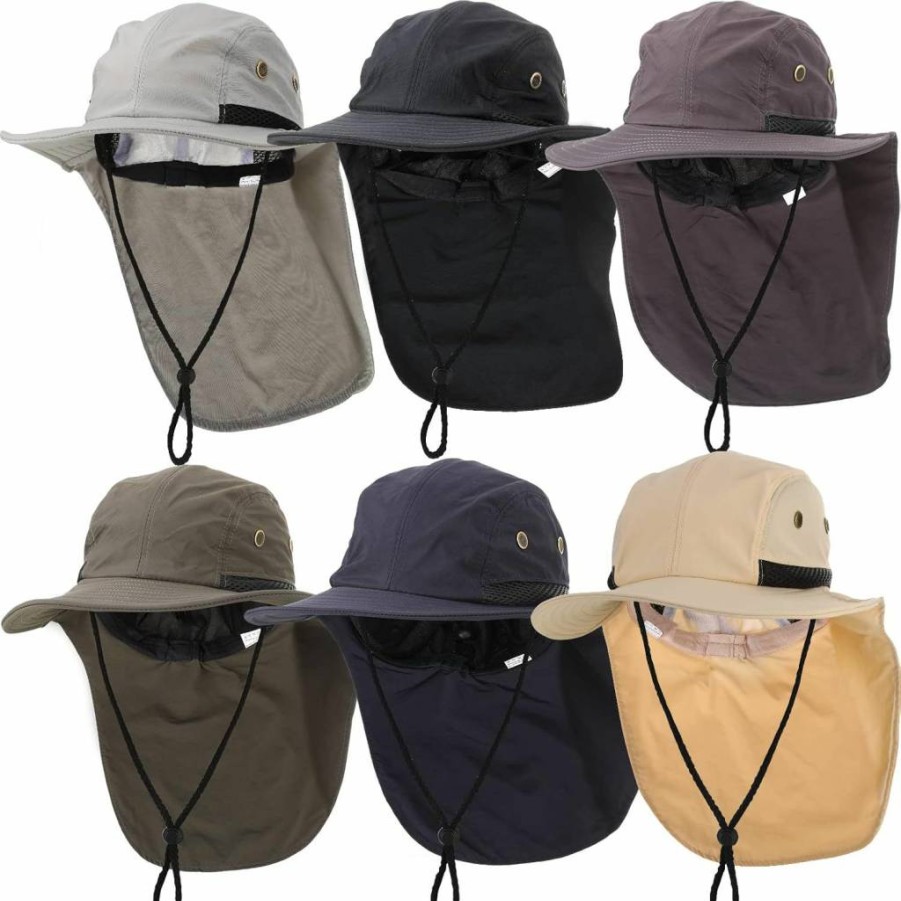 Therwen 6-Pack UV Protection Sun Hats for Men & Women - Wide Brim Safari Hats with Neck Flap for Hiking, Outdoor Activities