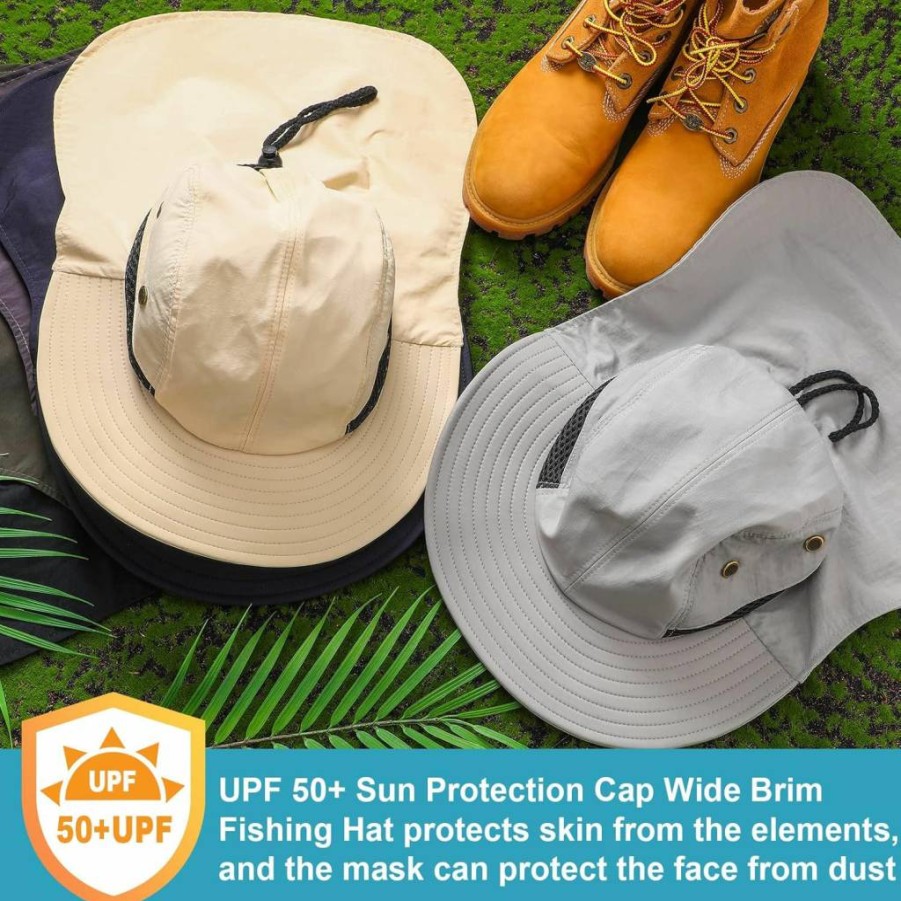Therwen 6-Pack UV Protection Sun Hats for Men & Women - Wide Brim Safari Hats with Neck Flap for Hiking, Outdoor Activities