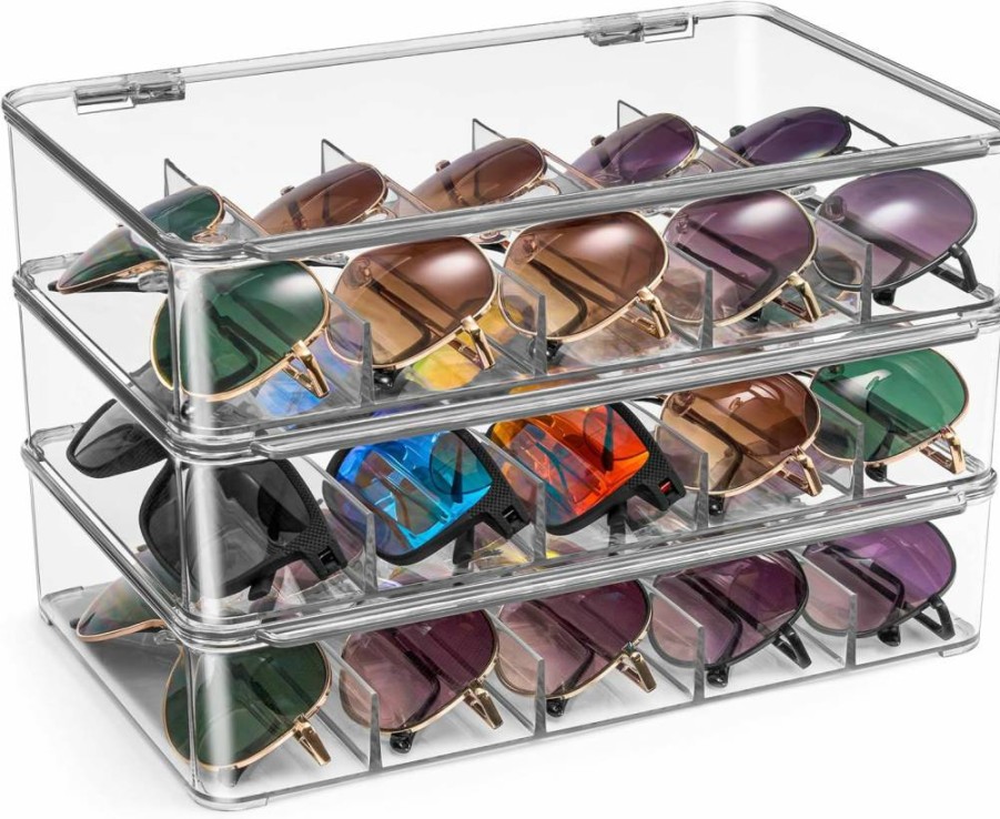 Sorbus Stackable Sunglasses Storage Case - Plastic Eyeglass Organizer Holds Multiple Reading Glasses & Eyewear