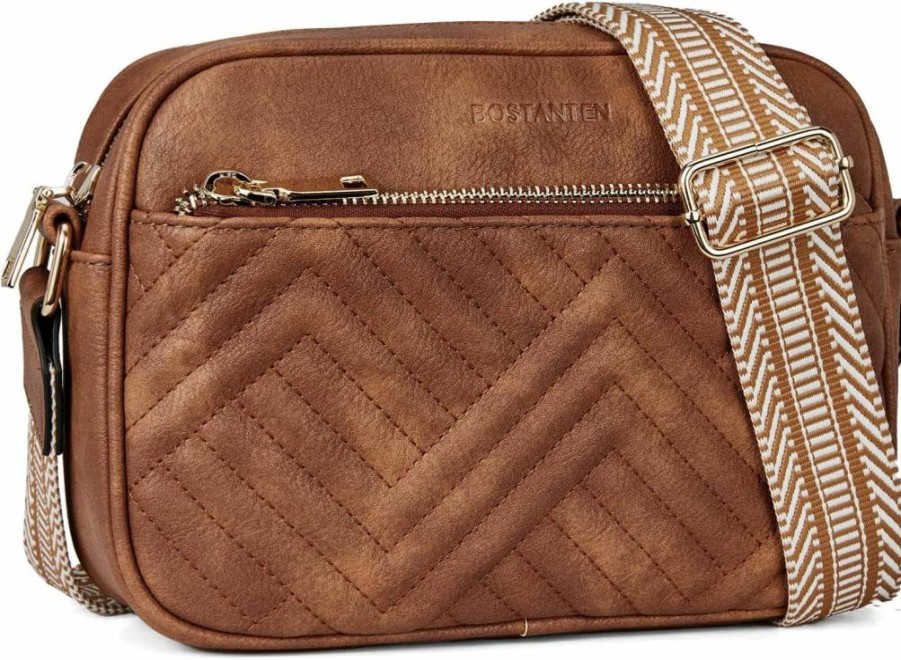 BOSTANTEN Vegan Leather Crossbody Bag for Women - Quilted Small Shoulder Purse with Wide Strap