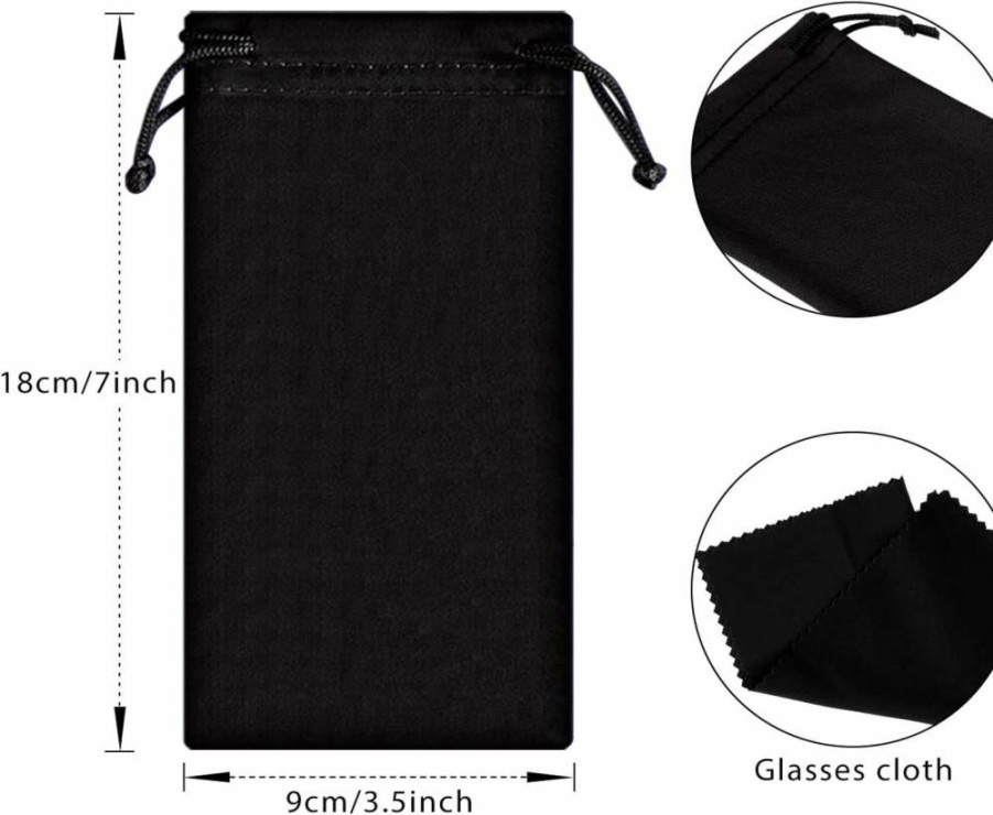 Frienda 12 Pack Microfiber Sunglasses Pouches with Drawstring Closure - Includes 2 Lens Cleaning Cloths (Black, Gray, Blue) Soft Protective Glasses Cases