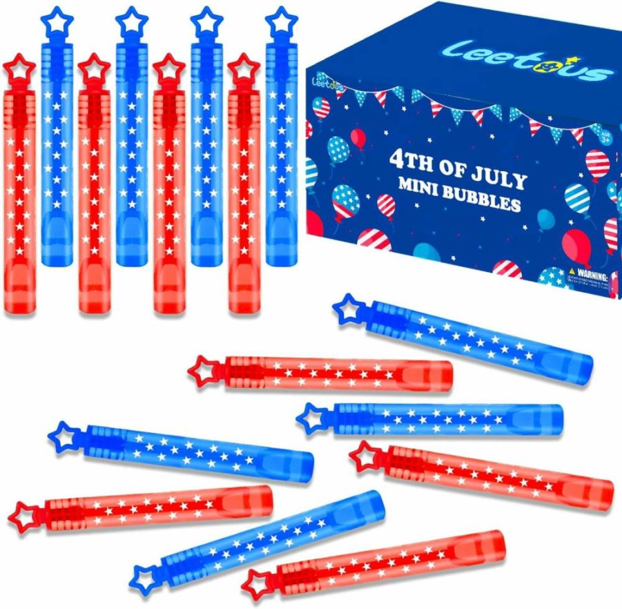 Leetous 100-Pack Patriotic Mini Bubbles - 4th of July Party Favors, Summer Beach Pool Decorations, Red White Blue Goodie Bag Stuffers for Kids