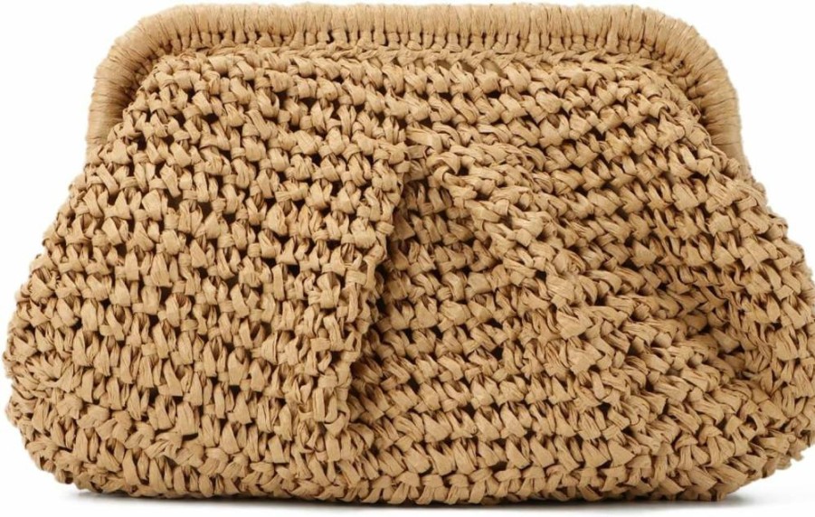 Freie Liebe Woven Straw Clutch Purse for Women - Small Wicker Crossbody Bag for Summer & Beach