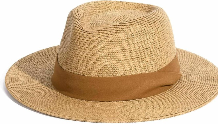 FURTALK Wide Brim Straw Panama Hat for Women & Men - UPF Sun Protection Summer Beach Fedora Hat
