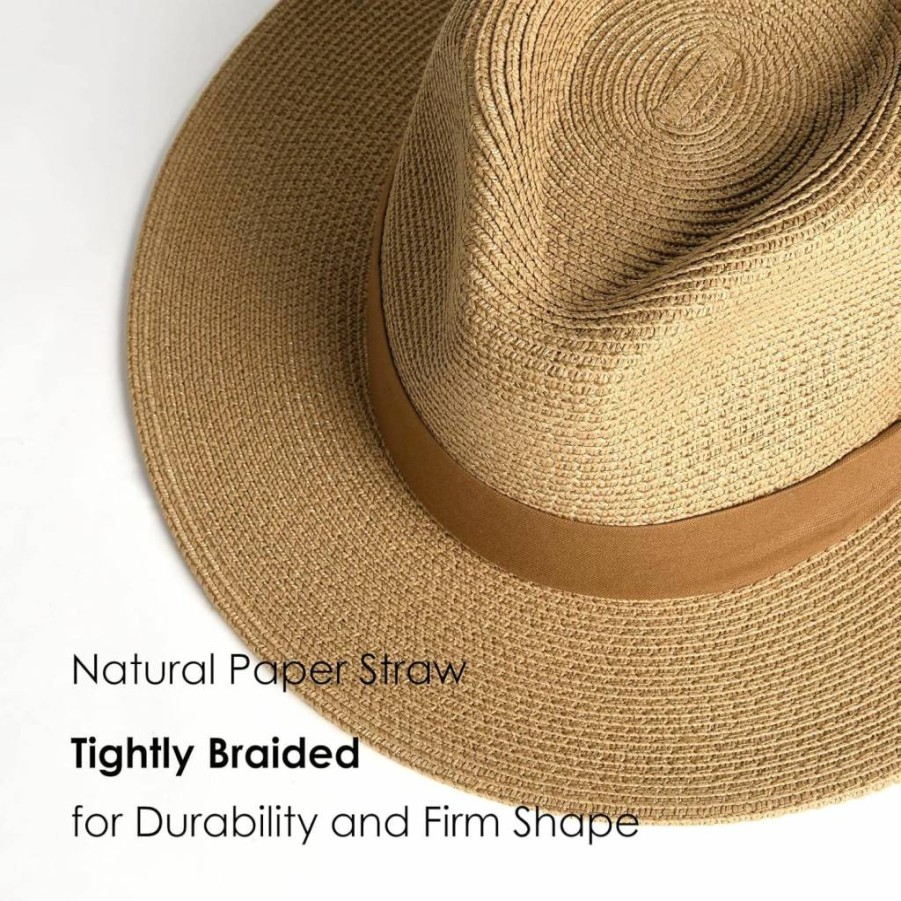 FURTALK Wide Brim Straw Panama Hat for Women & Men - UPF Sun Protection Summer Beach Fedora Hat