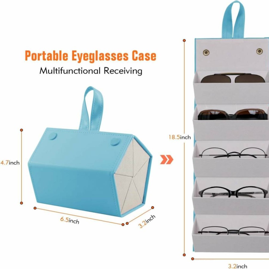 SMARTTOP 5/6 Slot Hanging Eyeglass Organizer Case - PU Leather Sunglass Storage Display Box for Multiple Glasses Collection