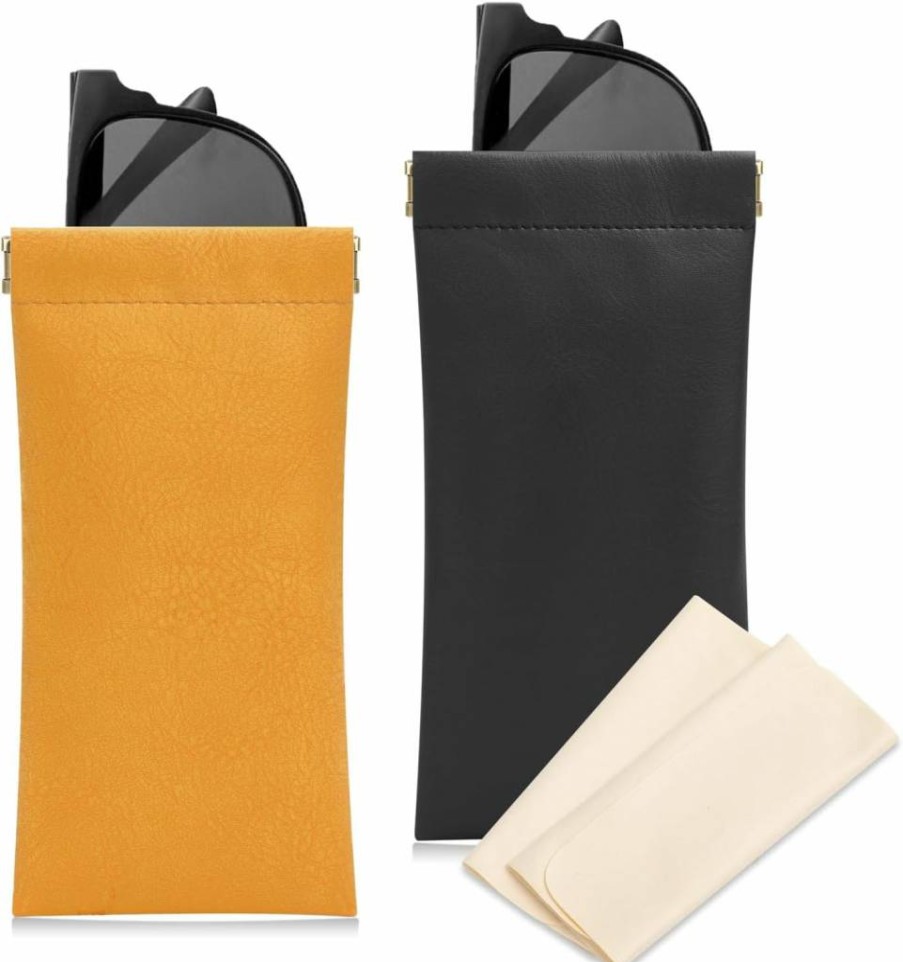 Sightor 2 Pack Soft Leather Eyeglass Cases for Women - Portable Squeeze Top Sunglass Pouch