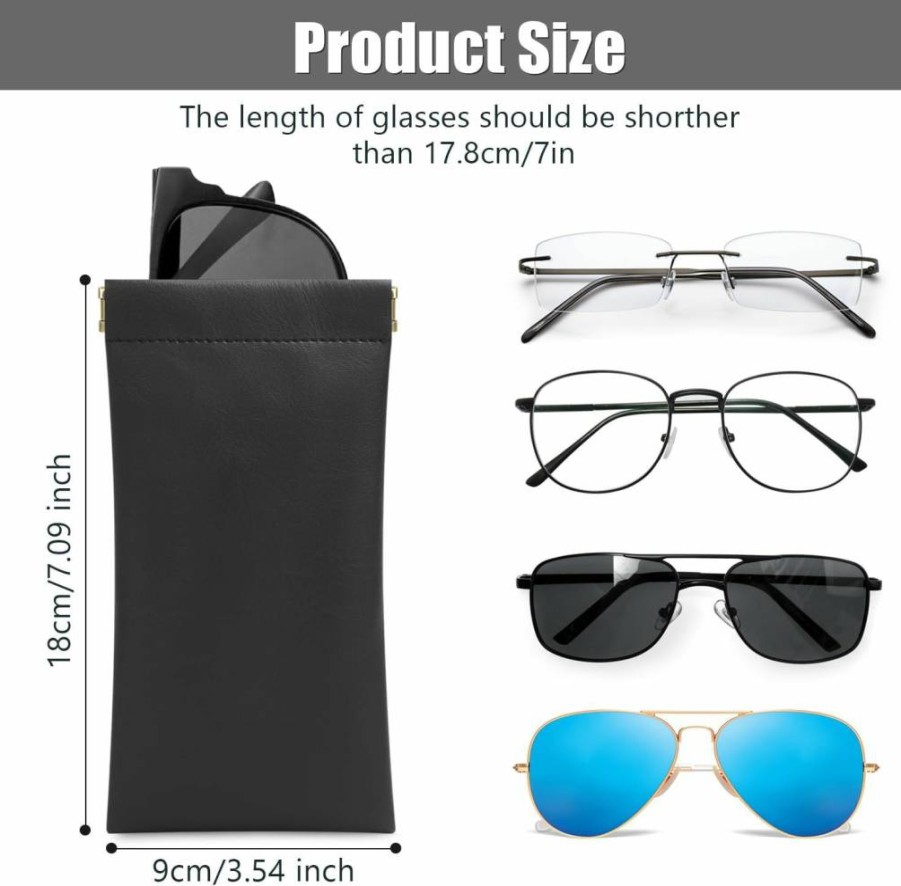 Sightor 2 Pack Soft Leather Eyeglass Cases for Women - Portable Squeeze Top Sunglass Pouch