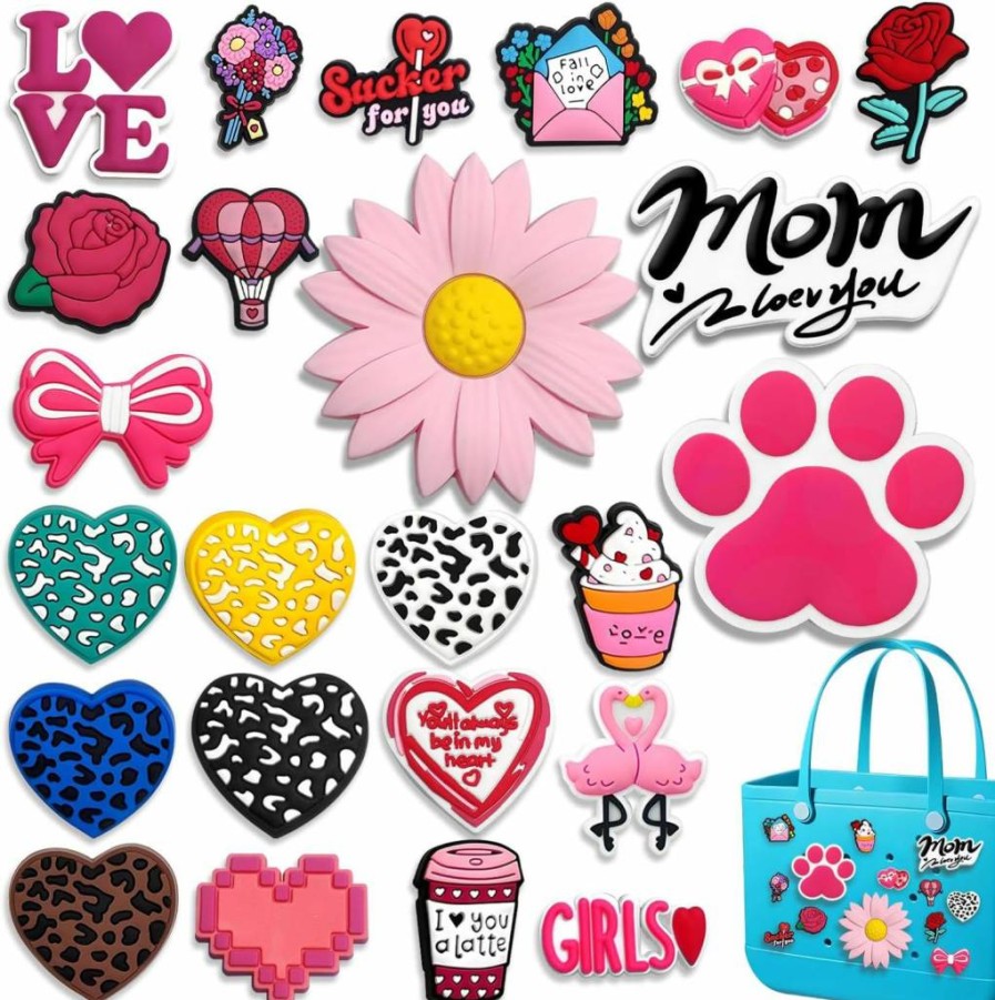 Fancharms Summer Flower Bag Charms - Beach Bogg Bag Accessories, Cute Floral Decor for Totes & Handbags