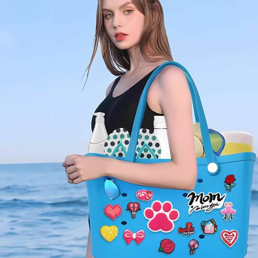 Fancharms Summer Flower Bag Charms - Beach Bogg Bag Accessories, Cute Floral Decor for Totes & Handbags