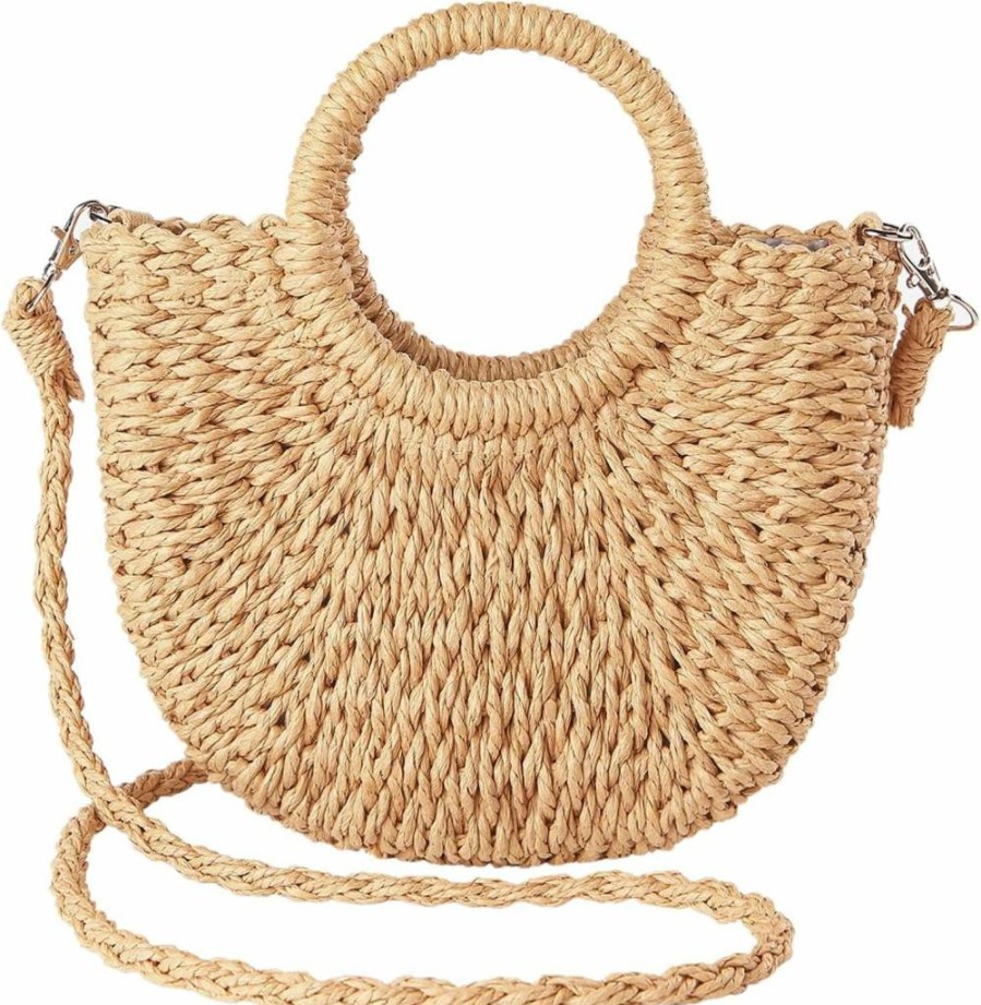JOLLQUE Women's Straw Beach Tote Bag - Handwoven Summer Purse with Tassel, Top Handle Clutch Handbag for Women