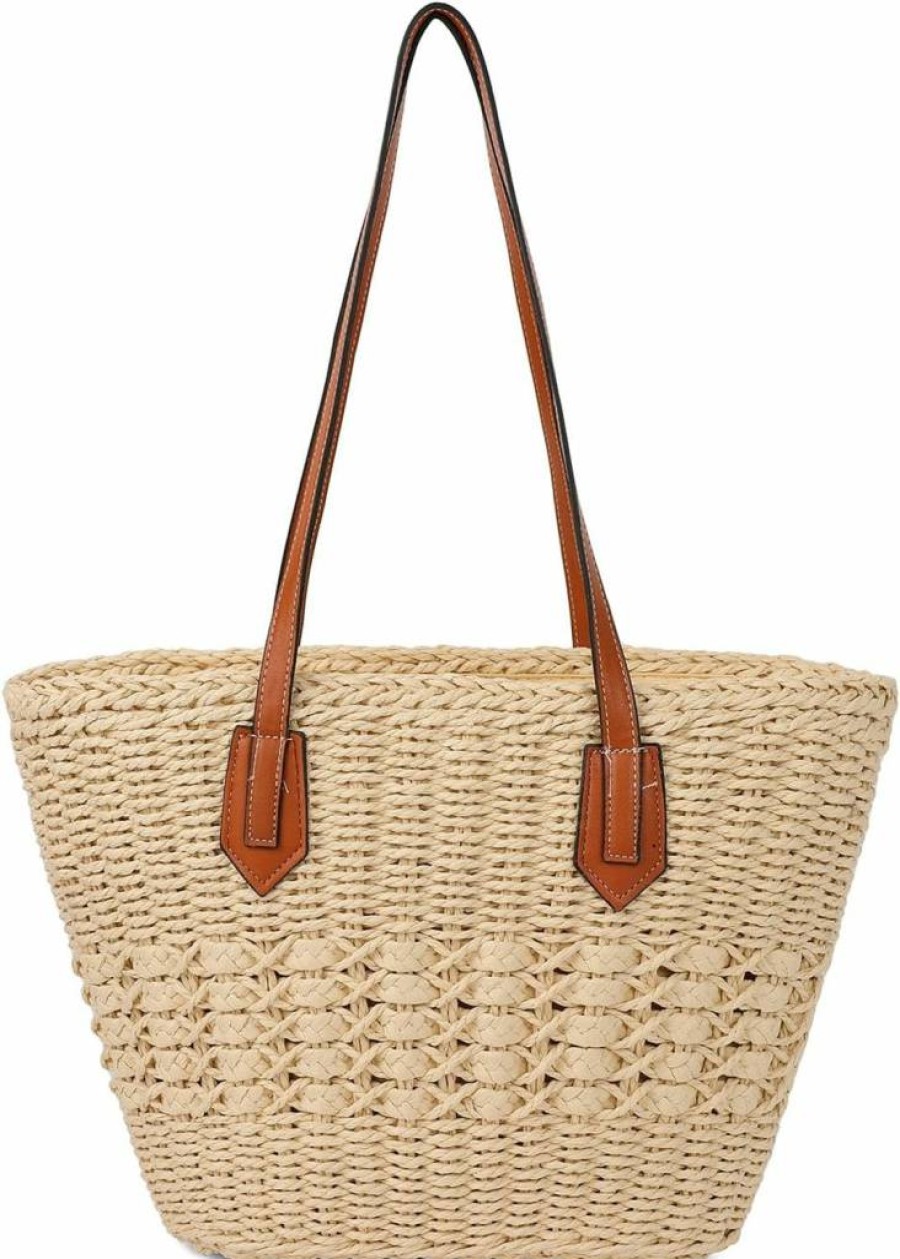 Pocadri Women's Straw Shoulder Bag - Large Handmade Rattan Woven Tote for Summer, Beach, and Travel - Stylish Top Handle Purse