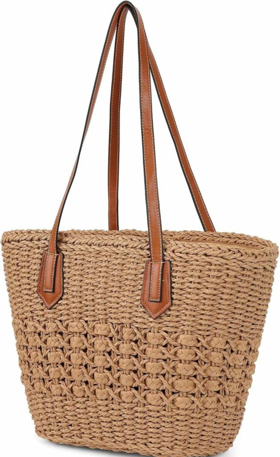 Pocadri Women's Straw Shoulder Bag - Large Handmade Rattan Woven Tote for Summer, Beach, and Travel - Stylish Top Handle Purse