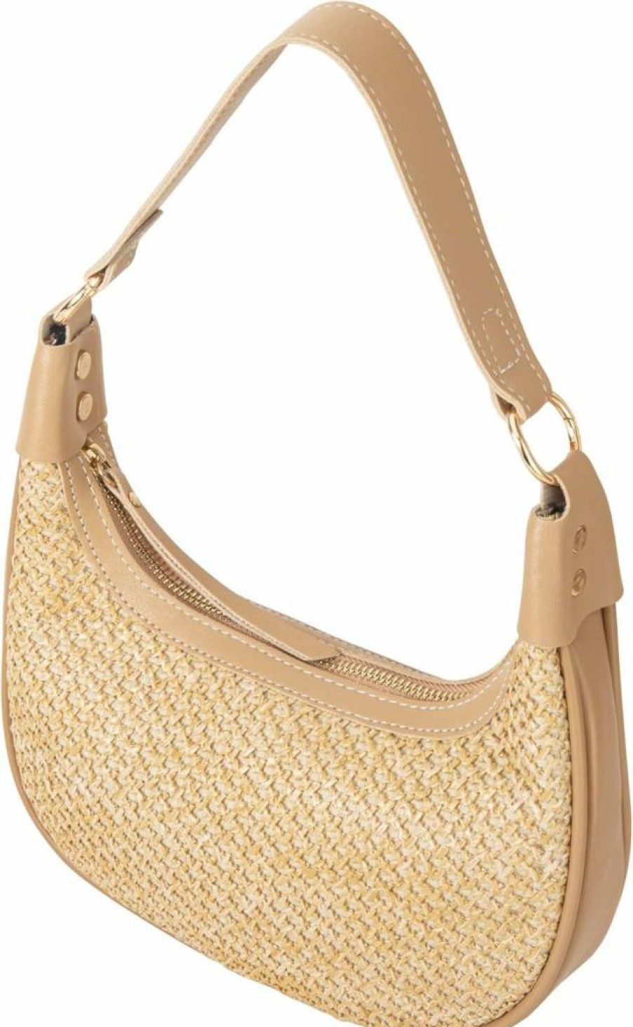 JOZZYAPA Straw Woven Crescent Shoulder Bag - Mini Cute Wicker Purse for Women, Summer Beach Vacation Handbag