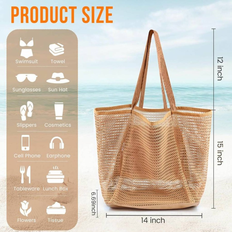 HOHOM Women's Beach Bag - Large Sandproof Mesh Tote with Inner Pocket, Summer Travel Woven Shoulder Handbag