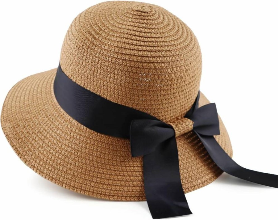 Zsedrut Women's Summer Straw Sun Hat Wide Brim Floppy Beach Hat with Bowknot Foldable Visor Cap for Girls and Ladies