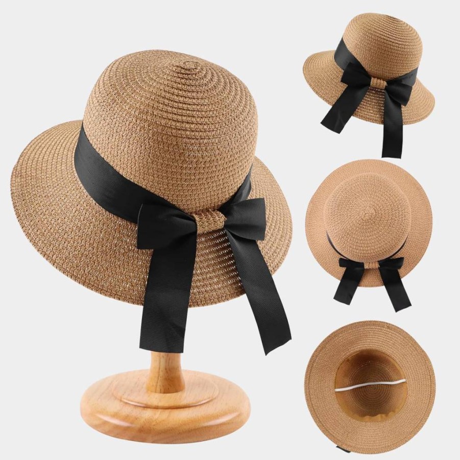 Zsedrut Women's Summer Straw Sun Hat Wide Brim Floppy Beach Hat with Bowknot Foldable Visor Cap for Girls and Ladies