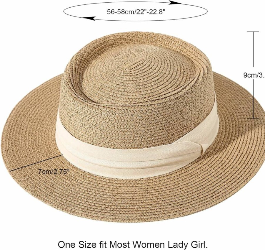 Lanzom Women's UPF 50+ Wide Brim Straw Sun Hat for Summer Beach Vacation Boater Panama Hat