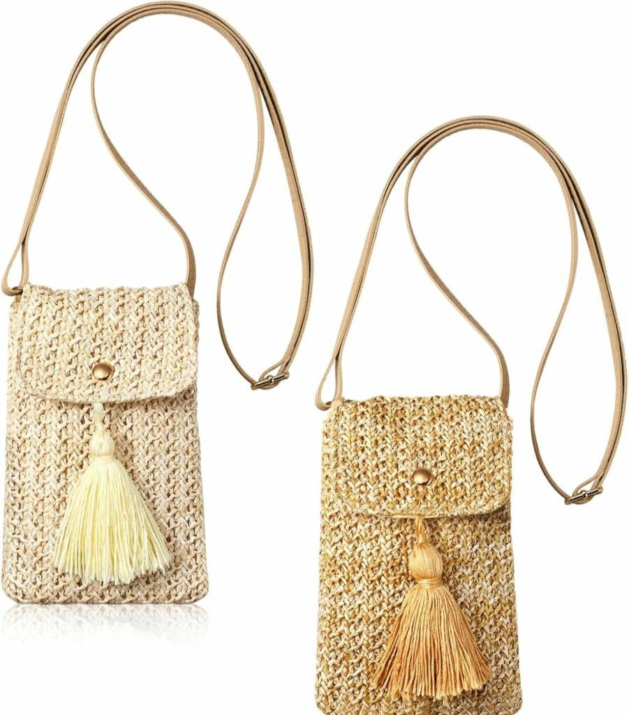 Sweetude 2-Piece Woven Straw Beach Bag Set for Women - Summer Crossbody Shoulder Purse, Cute Handbag for Vacation & Travel