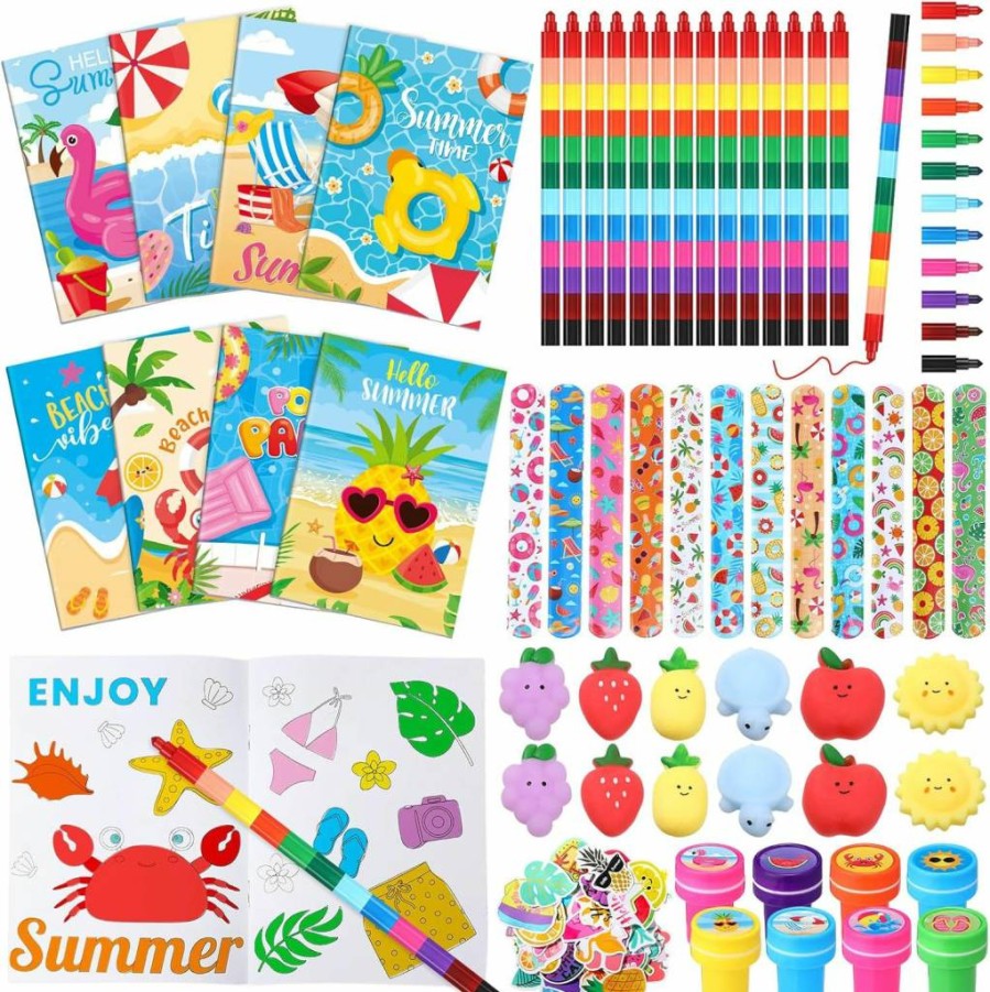 Seajan 110-Piece Kids Party Favors Set - Summer Luau Themed Coloring Books, Crayons, Slap Bracelets, Goodie Bag Fillers for Hawaiian Birthday & Beach Parties