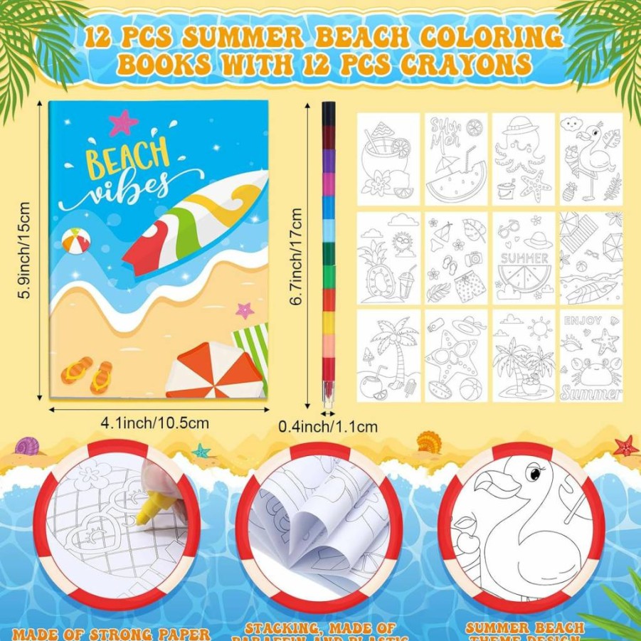 Seajan 110-Piece Kids Party Favors Set - Summer Luau Themed Coloring Books, Crayons, Slap Bracelets, Goodie Bag Fillers for Hawaiian Birthday & Beach Parties
