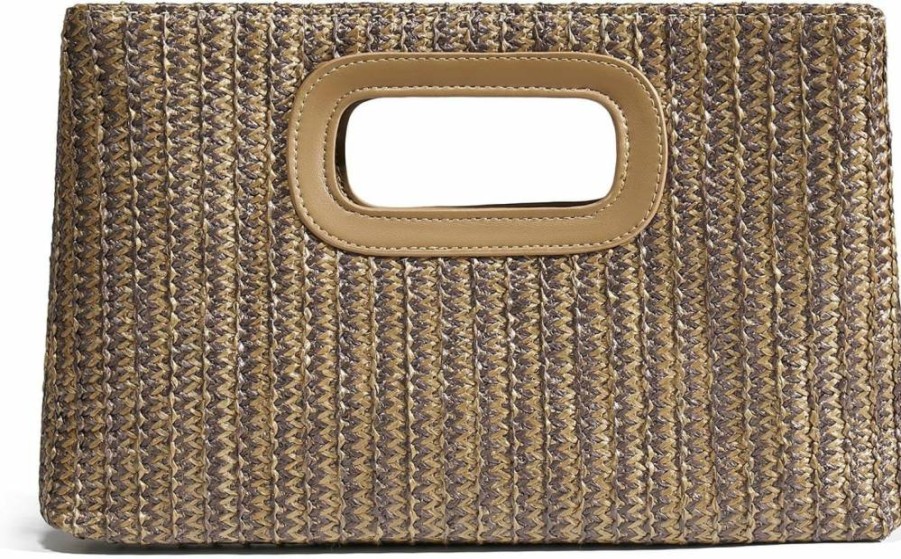 CHUNLI Woven Straw Clutch Purse for Women - Boho Beach Bag with Top Handle, Summer Vacation Handbag