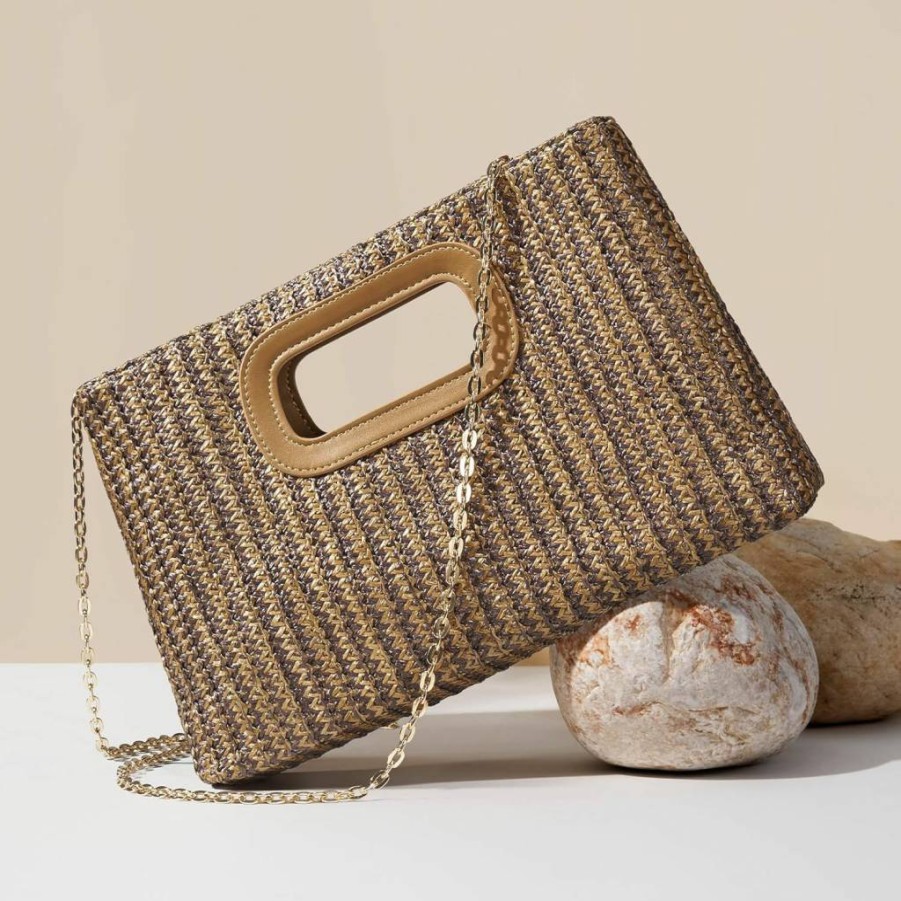 CHUNLI Woven Straw Clutch Purse for Women - Boho Beach Bag with Top Handle, Summer Vacation Handbag
