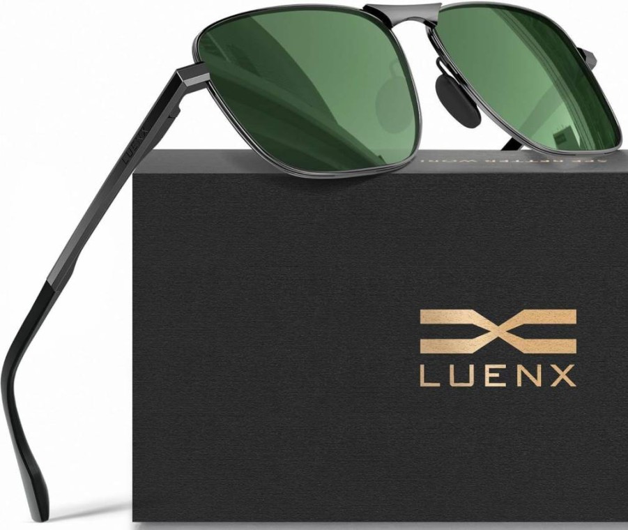 LUENX Retro Polarized Aviator Sunglasses for Men - UV400 Protection Pilot Shades for Driving