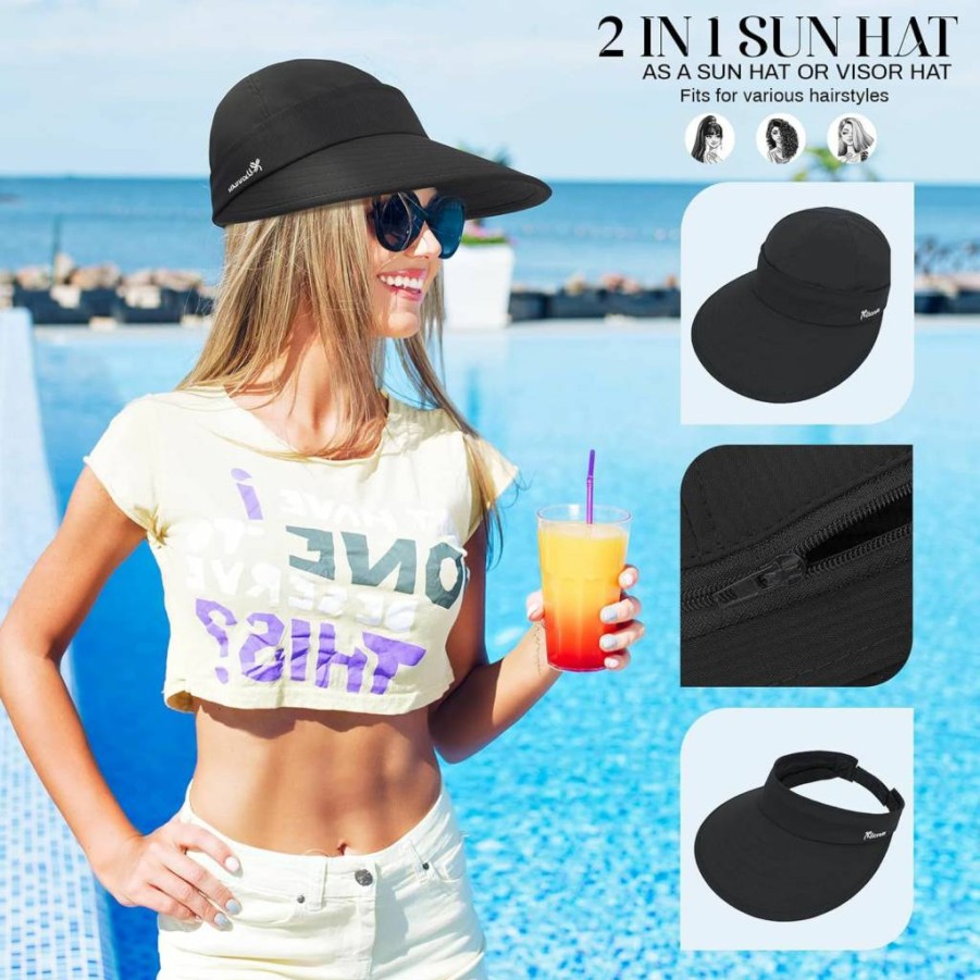 American Trends Women's 2-in-1 Packable Sun Hat with Zip-Off Visor - UPF Wide Brim Summer Beach & Golf Hat for UV Protection