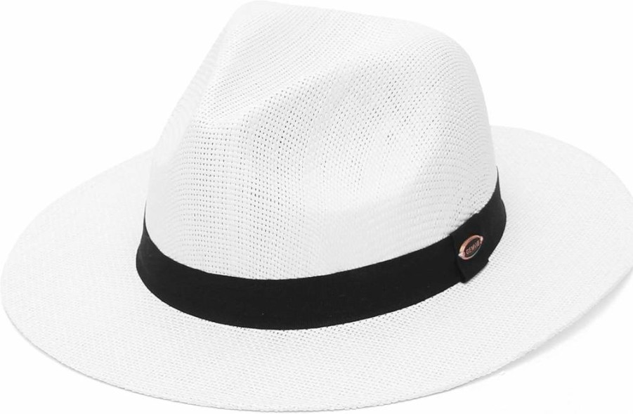 GEMVIE Straw Fedora Hat for Men & Women - Summer Beach Panama Sun Hat with Wide Brim