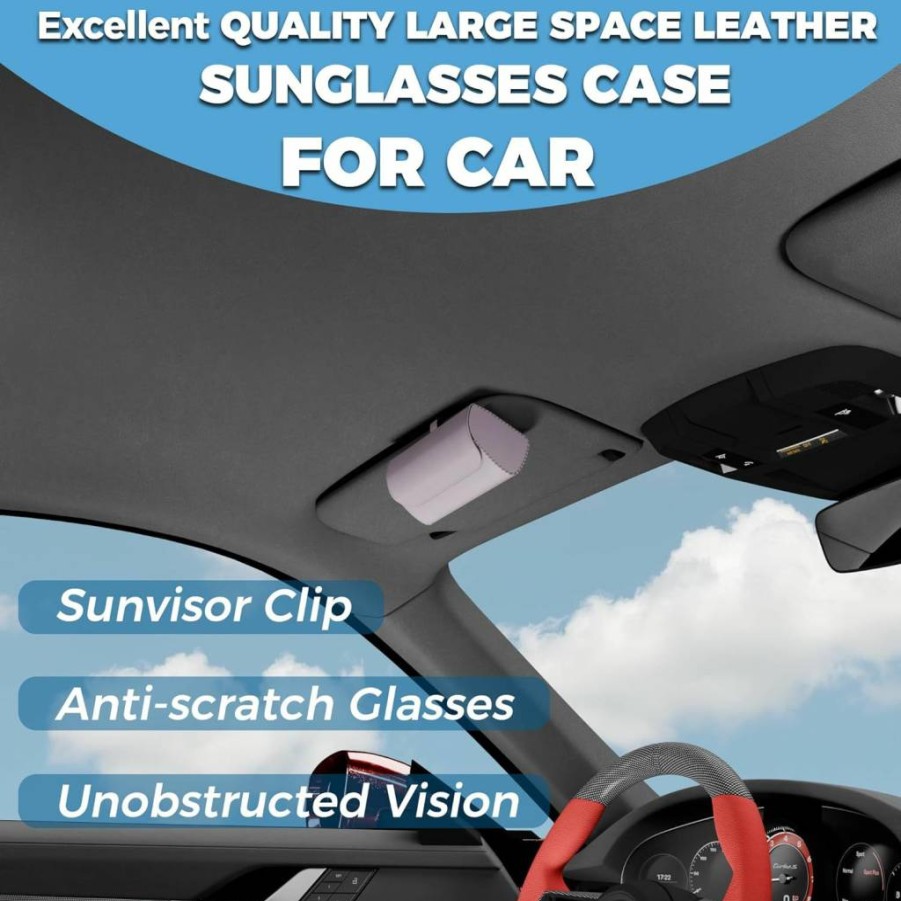 ROSON Leather Car Visor Sunglasses Holder - Universal Vehicle Eyeglass Organizer, Handmade Protective Storage Box for Men & Women (Black)